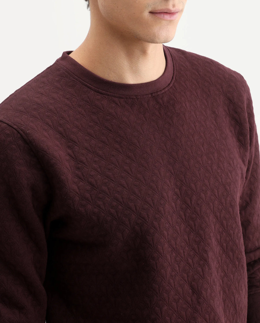 Rare Rabbit Men's Tony Maroon Cotton Plain Regular Fit Full Sleeve Crew Neck Sweatshirt