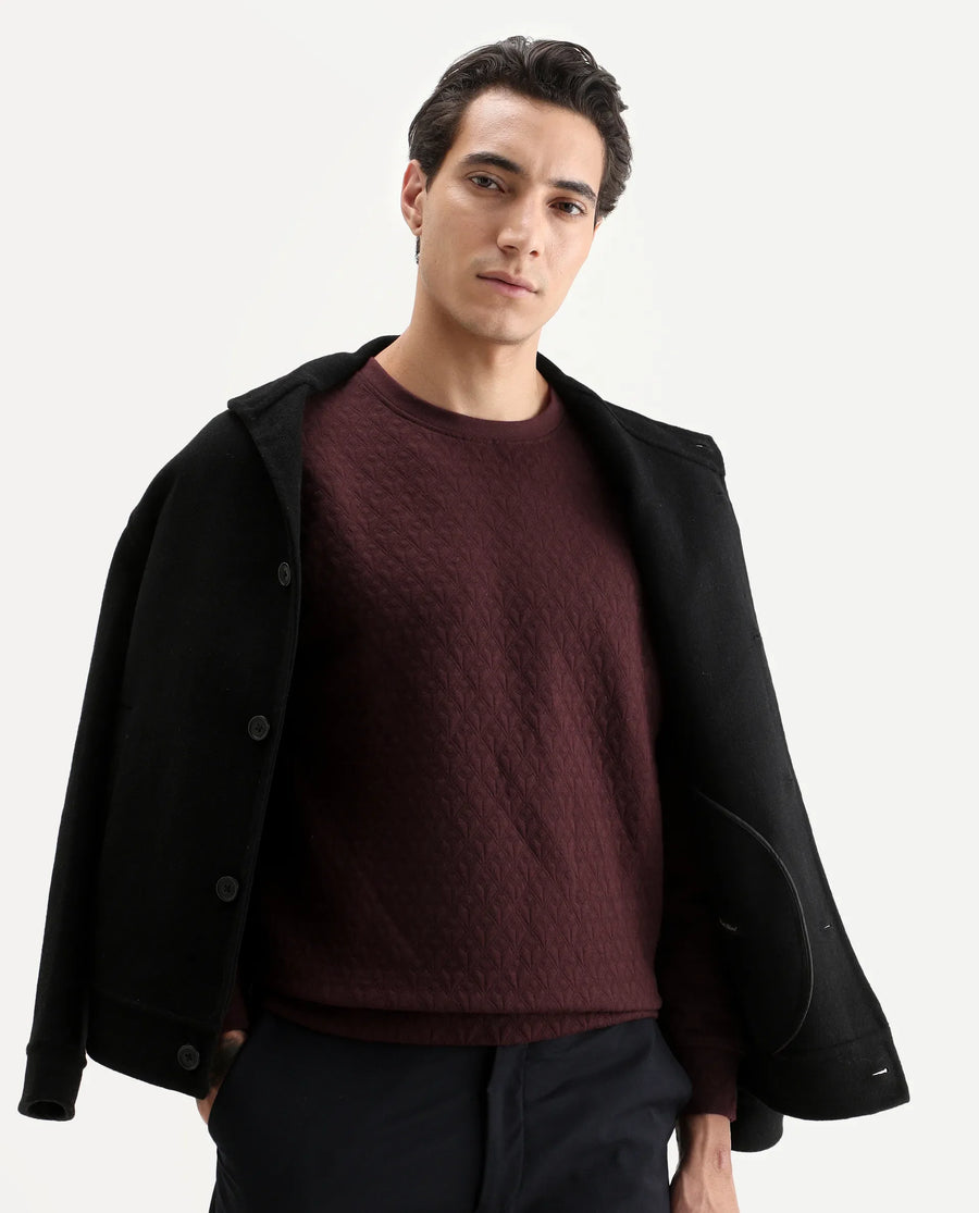 Rare Rabbit Men's Tony Maroon Cotton Plain Regular Fit Full Sleeve Crew Neck Sweatshirt
