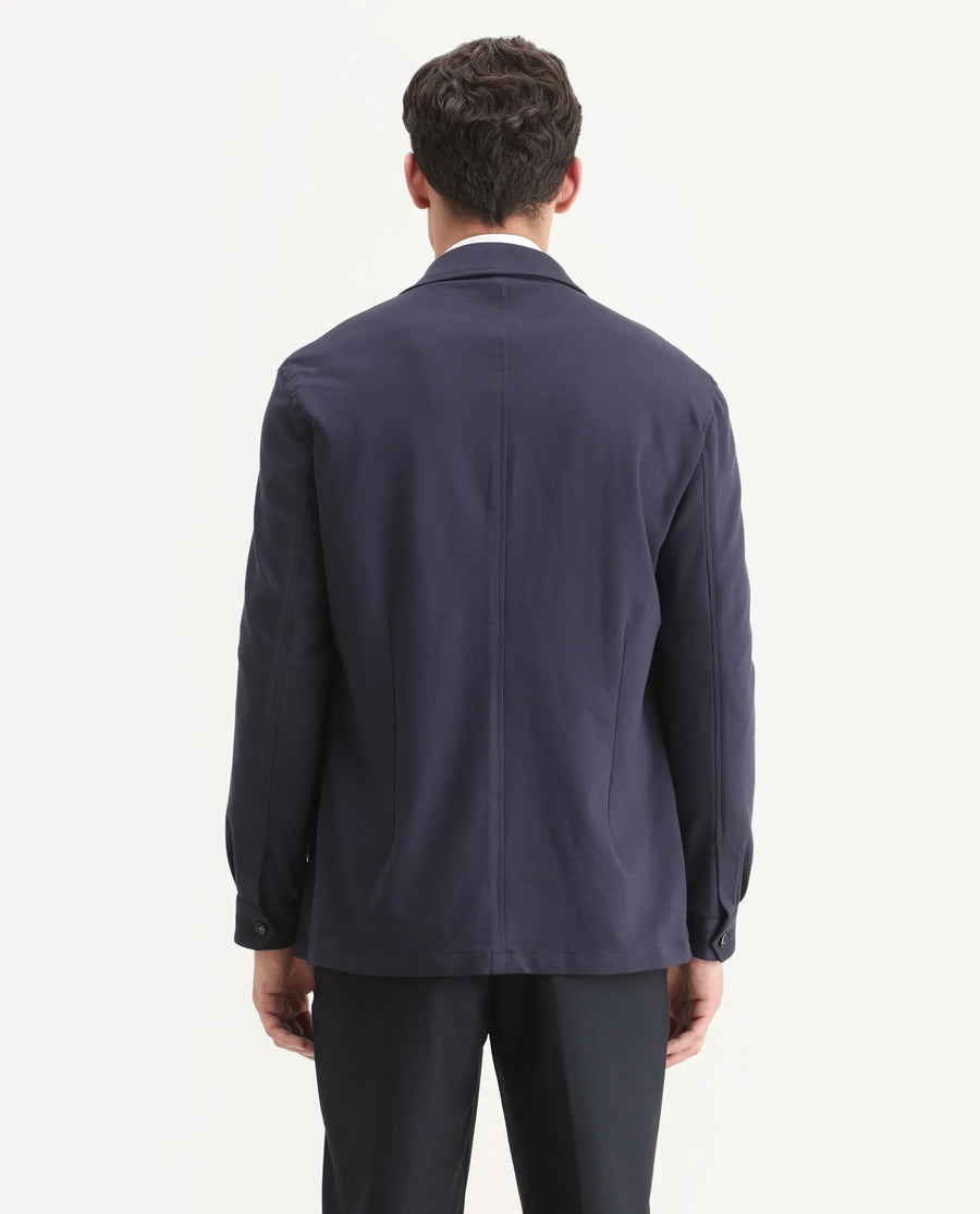 Rare Rabbit Men's Voyage Navy Rayon Plain Tailored Fit Full Sleeve Lapel Neck Blazer