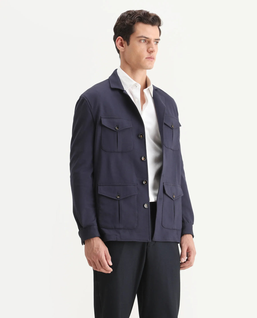 Rare Rabbit Men's Voyage Navy Rayon Plain Tailored Fit Full Sleeve Lapel Neck Blazer