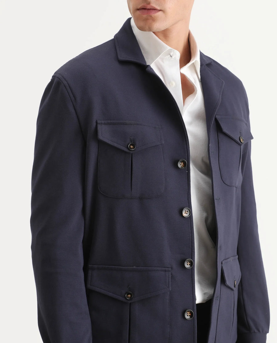Rare Rabbit Men's Voyage Navy Rayon Plain Tailored Fit Full Sleeve Lapel Neck Blazer