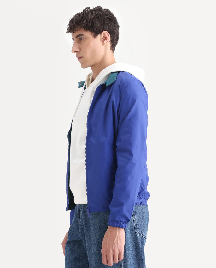Rare Rabbit Men's Adol Petrol Polyester Plain Regular Fit Full Sleeve Mandarin Collar Jacket