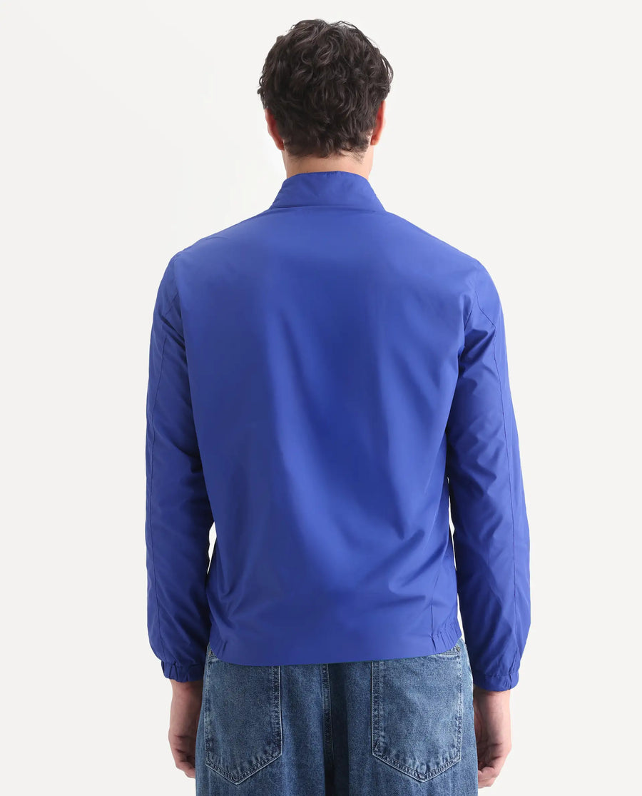 Rare Rabbit Men's Adol Petrol Polyester Plain Regular Fit Full Sleeve Mandarin Collar Jacket