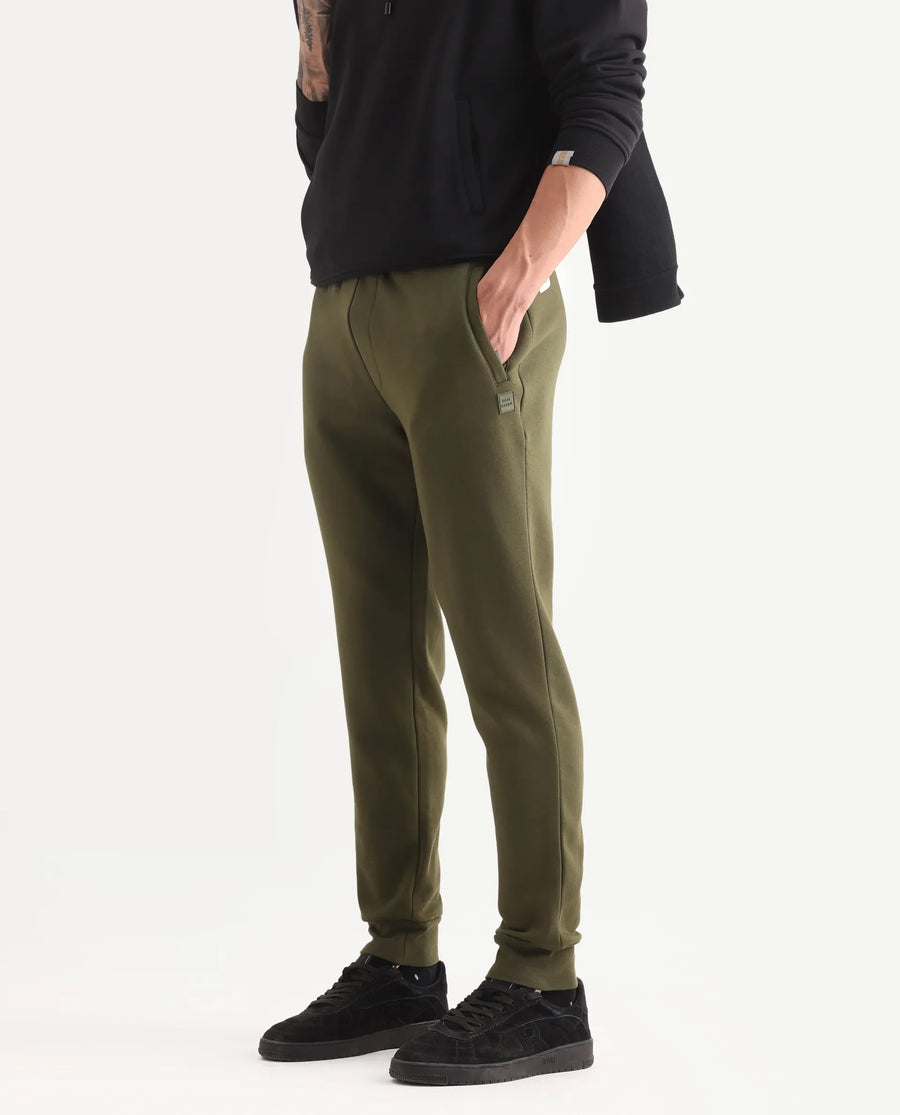 Rare Rabbit Men's Chase Olive Cotton Plain Regular Fit Jogger