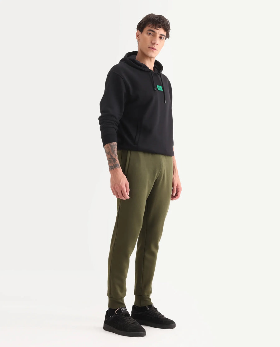 Rare Rabbit Men's Chase Olive Cotton Plain Regular Fit Jogger