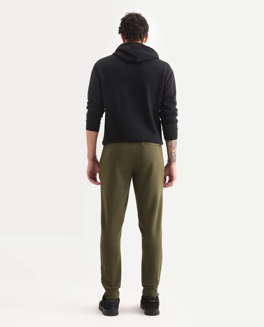 Rare Rabbit Men's Chase Olive Cotton Plain Regular Fit Jogger