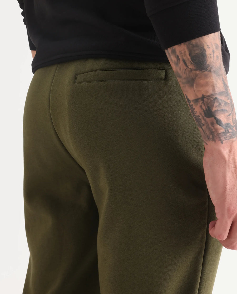 Rare Rabbit Men's Chase Olive Cotton Plain Regular Fit Jogger