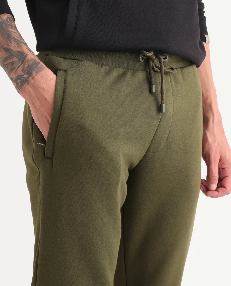 Rare Rabbit Men's Chase Olive Cotton Plain Regular Fit Jogger