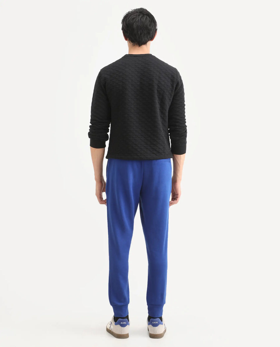 Rare Rabbit Men's Titan Blue Cotton Plain Regular Fit Joggers