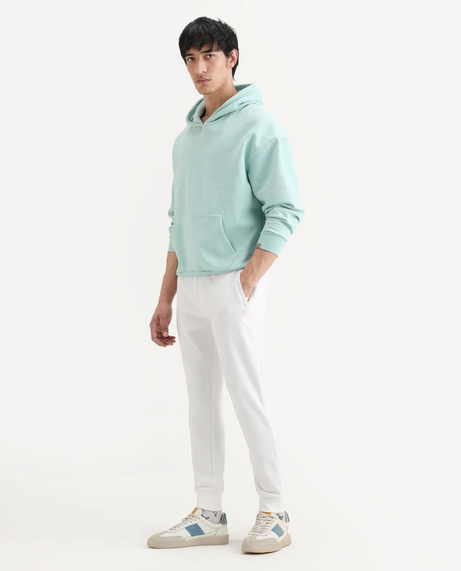 Rare Rabbit Men's Titan White Cotton Plain Regular Fit Joggers