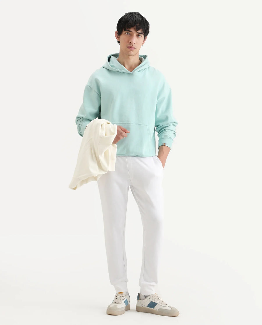 Rare Rabbit Men's Titan White Cotton Plain Regular Fit Joggers