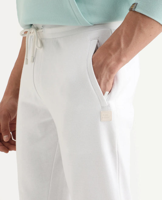 Rare Rabbit Men's Titan White Cotton Plain Regular Fit Joggers