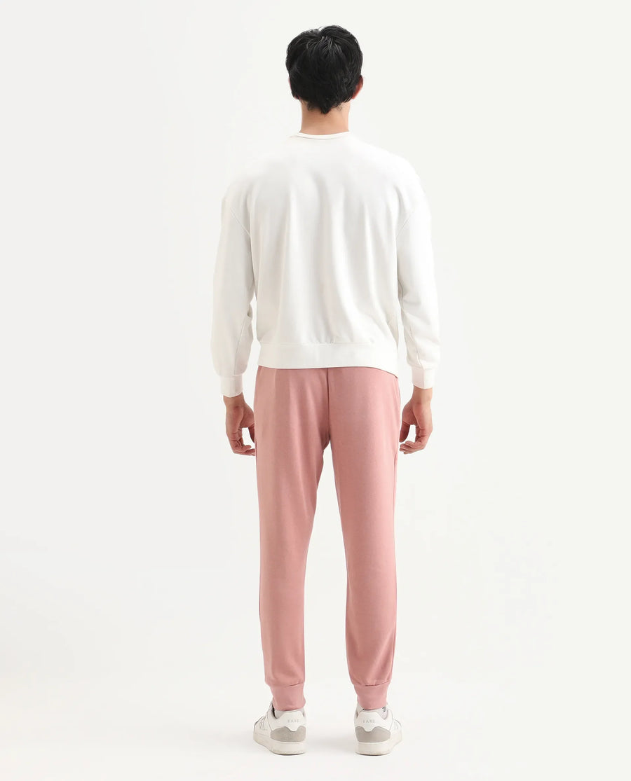 Rare Rabbit Men's Titan Pink Cotton Plain Regular Fit Joggers