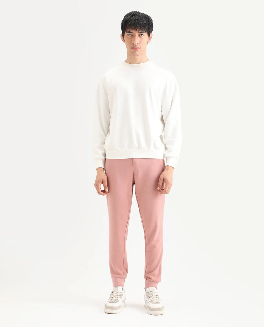 Rare Rabbit Men's Titan Pink Cotton Plain Regular Fit Joggers