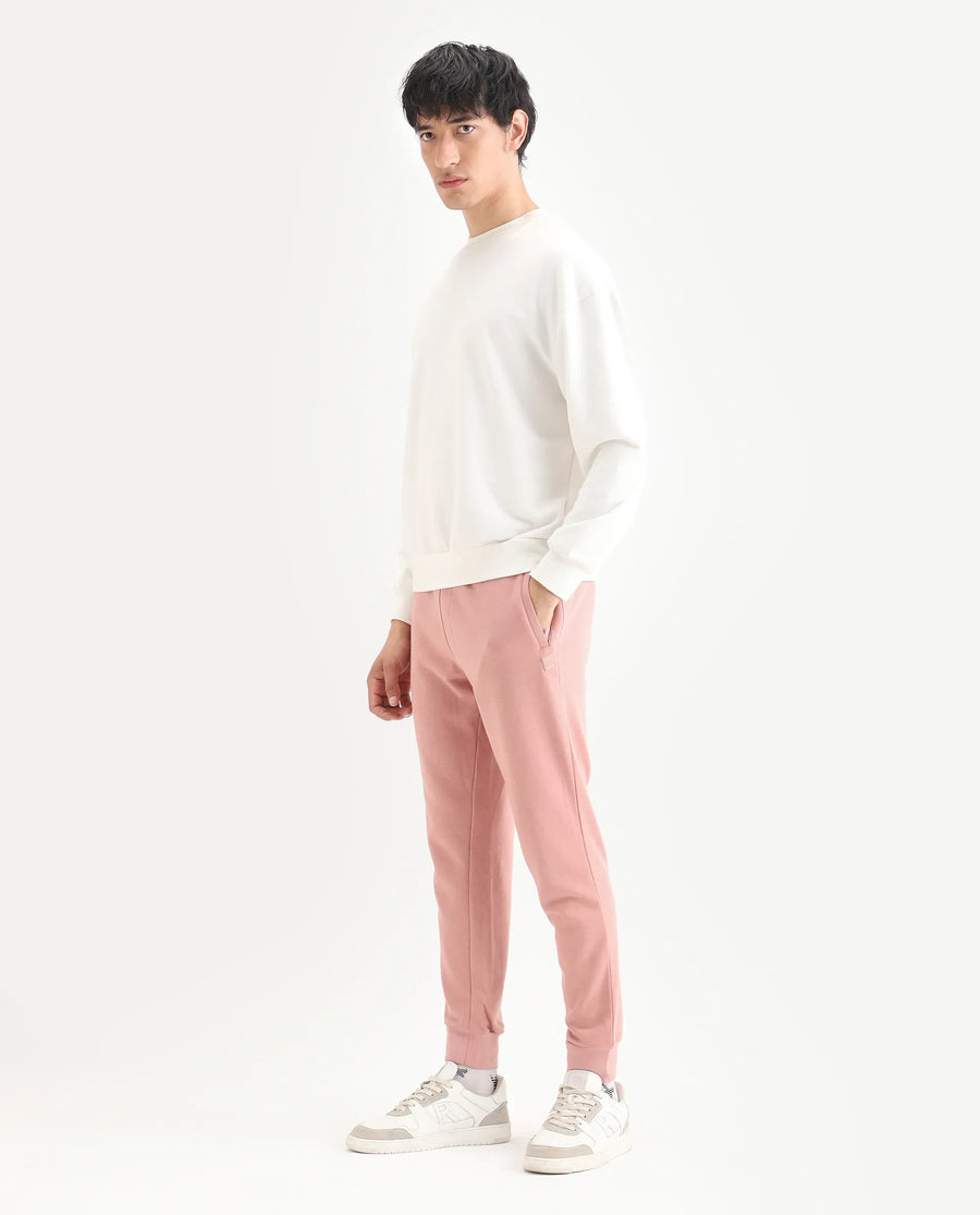 Rare Rabbit Men's Titan Pink Cotton Plain Regular Fit Joggers