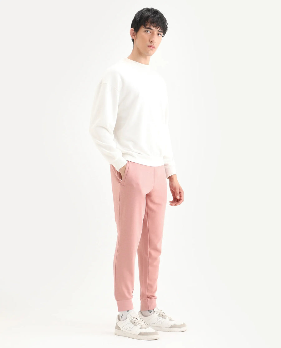 Rare Rabbit Men's Titan Pink Cotton Plain Regular Fit Joggers