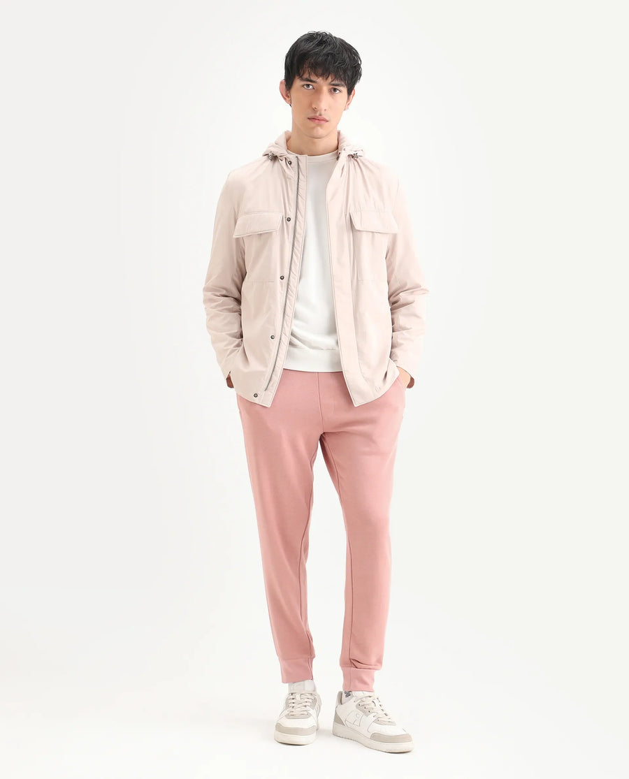 Rare Rabbit Men's Titan Pink Cotton Plain Regular Fit Joggers