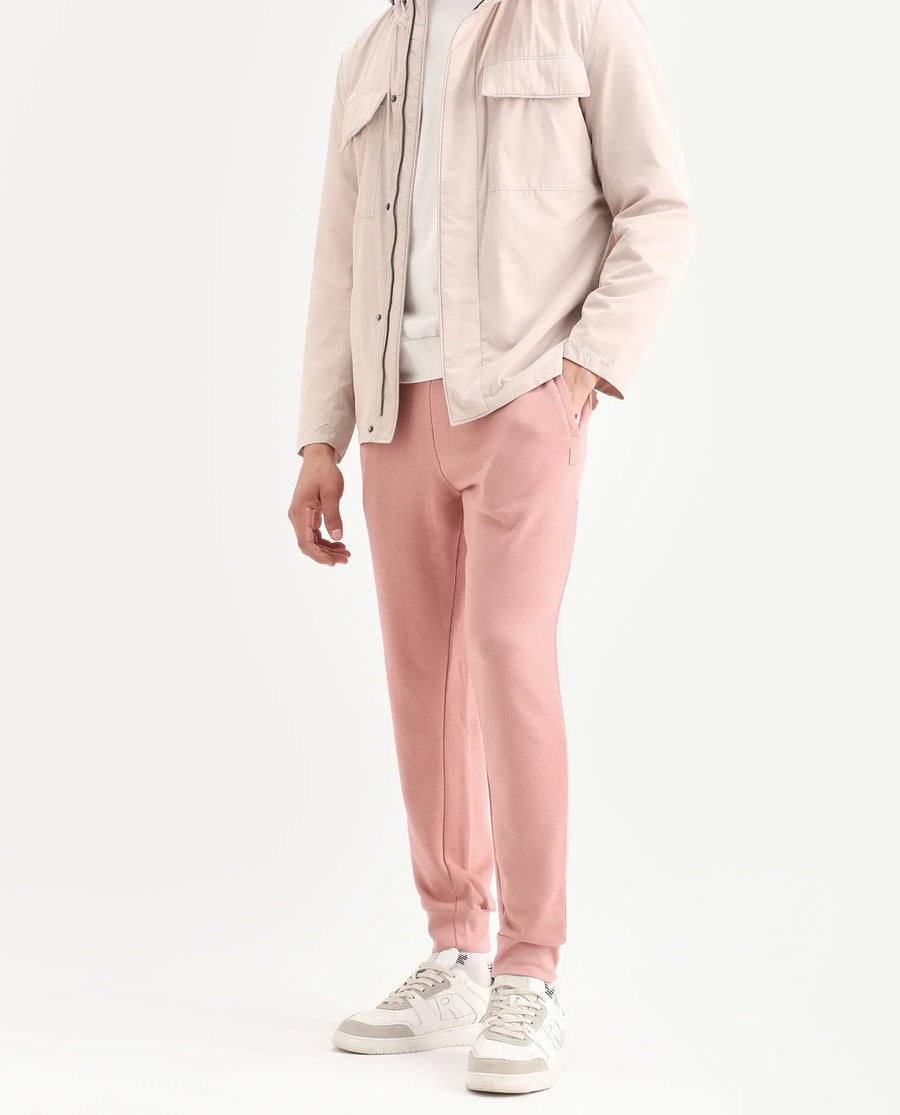 Rare Rabbit Men's Titan Pink Cotton Plain Regular Fit Joggers