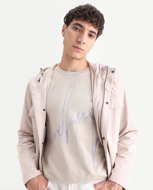Rare Rabbit Men's Flocker Beige Cotton Graphic Print Regular Fit Full Sleeve Crew Neck Sweatshirt