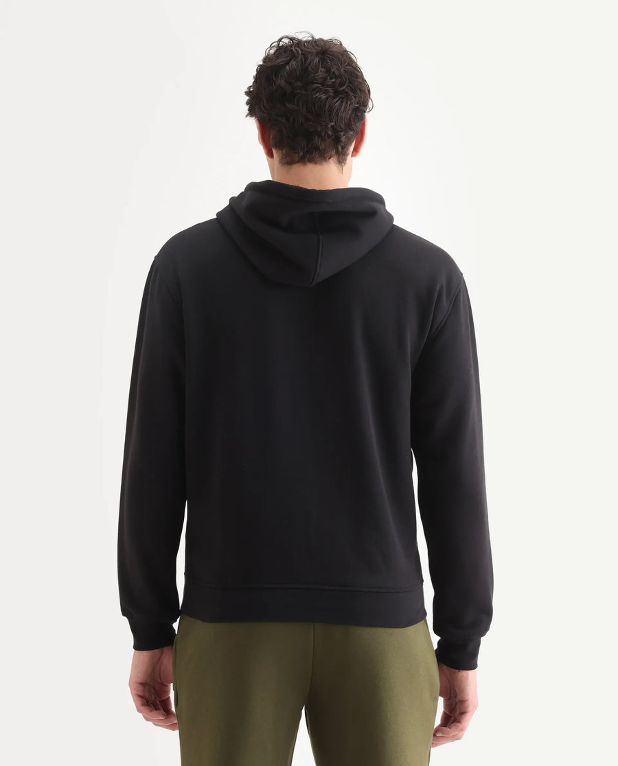 Rare Rabbit Men's Indo Black Cotton Plain Regular Fit Full Sleeve Hooded Sweatshirt