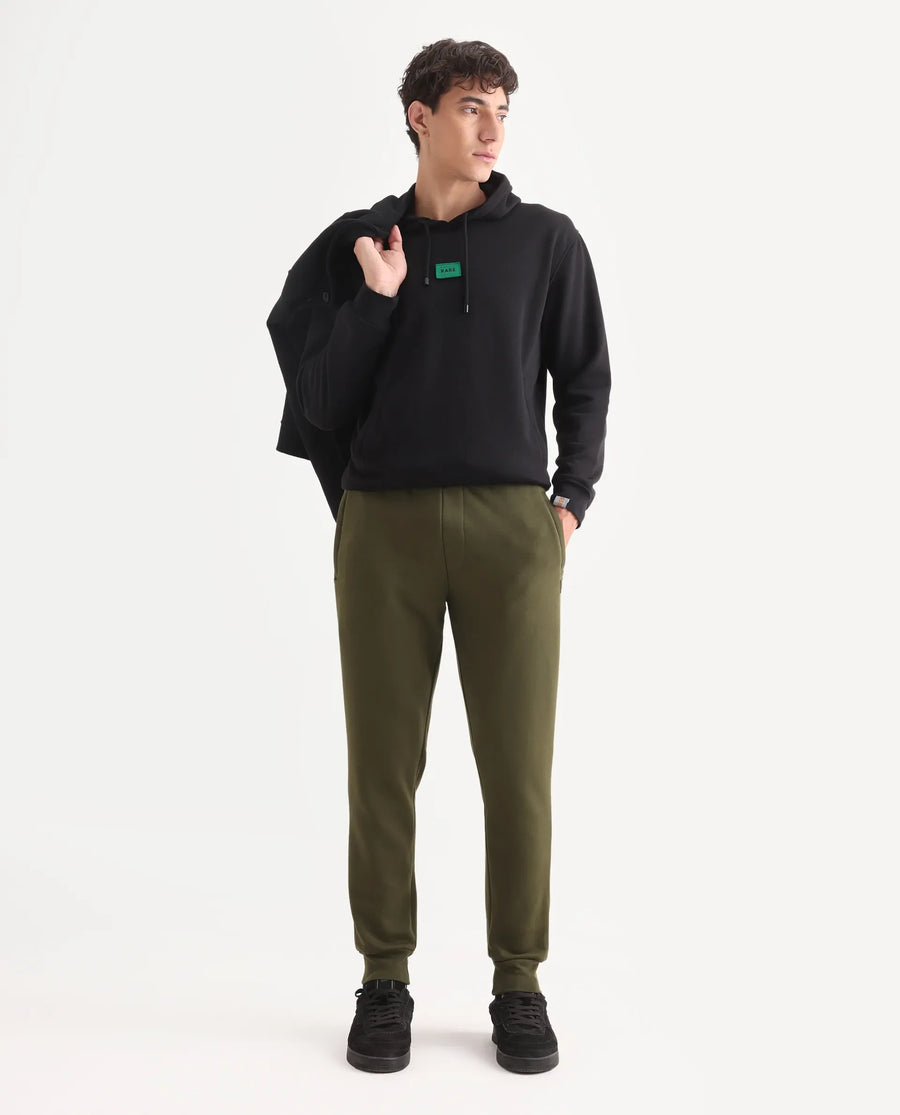 Rare Rabbit Men's Indo Black Cotton Plain Regular Fit Full Sleeve Hooded Sweatshirt