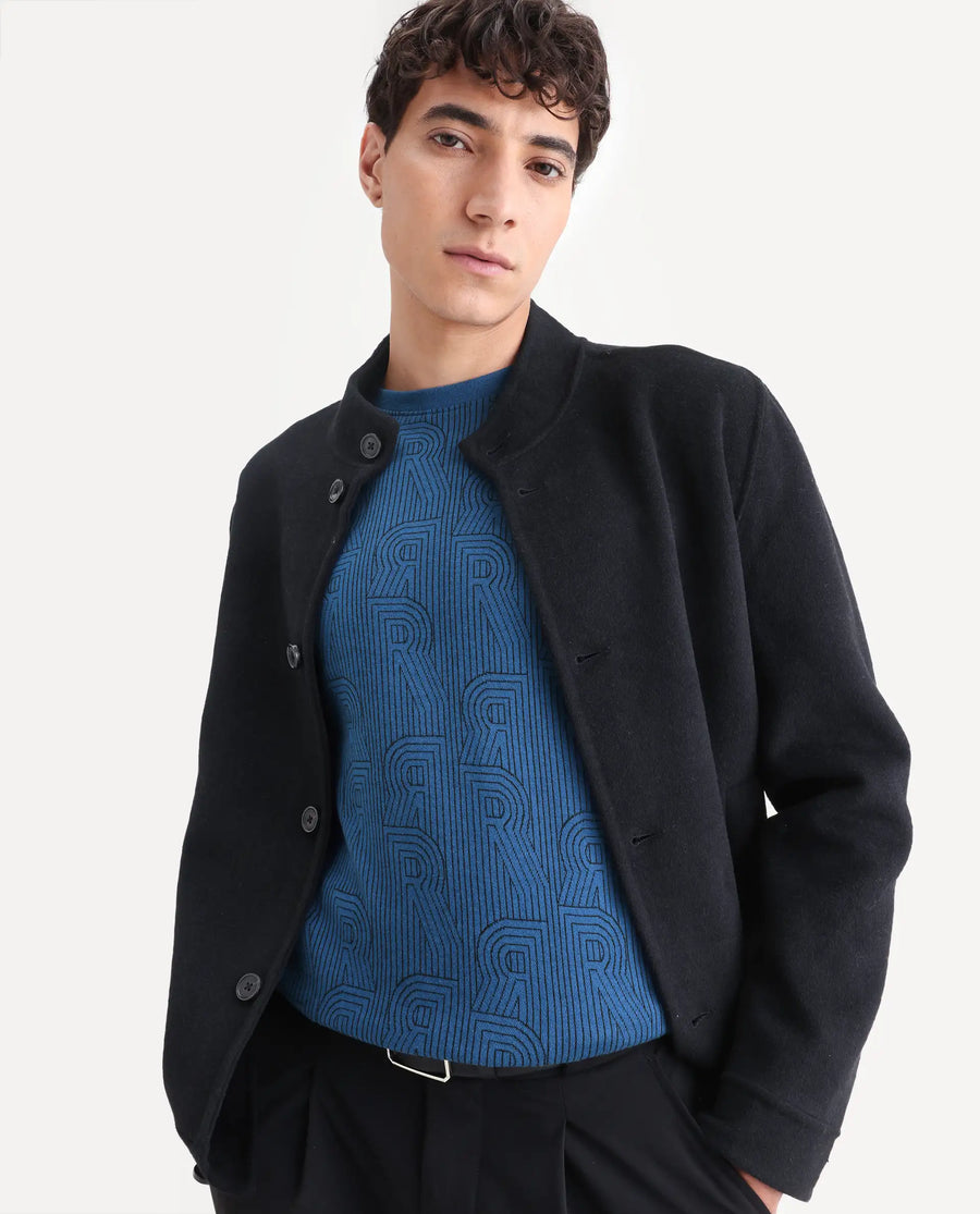 Rare Rabbit Men's Ove Blue Cotton Graphic Print Relaxed Fit Full Sleeve Crew Neck Sweatshirt