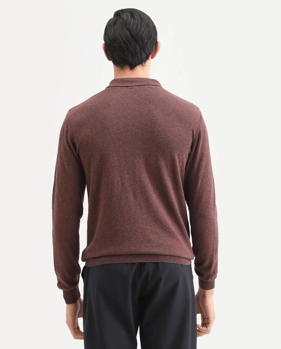 Rare Rabbit Men's Denvy Brown Cotton Plain Regular Fit Full Sleeve Shawl Neck Sweater