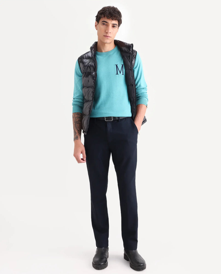 Rare Rabbit Men's Alba Blue Cotton Jacquard Regular Fit Full Sleeve Crew Neck Sweater
