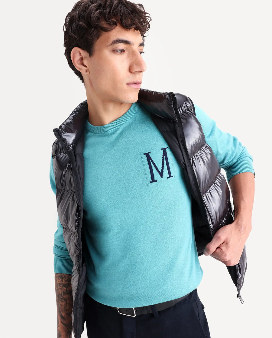 Rare Rabbit Men's Alba Blue Cotton Jacquard Regular Fit Full Sleeve Crew Neck Sweater