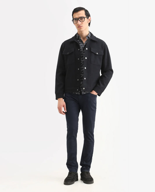 Rare Rabbit Men's Poke Navy Cotton Plain Regular Fit Trouser