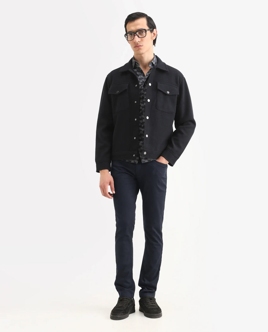 Rare Rabbit Men's Poke Navy Cotton Plain Regular Fit Trouser