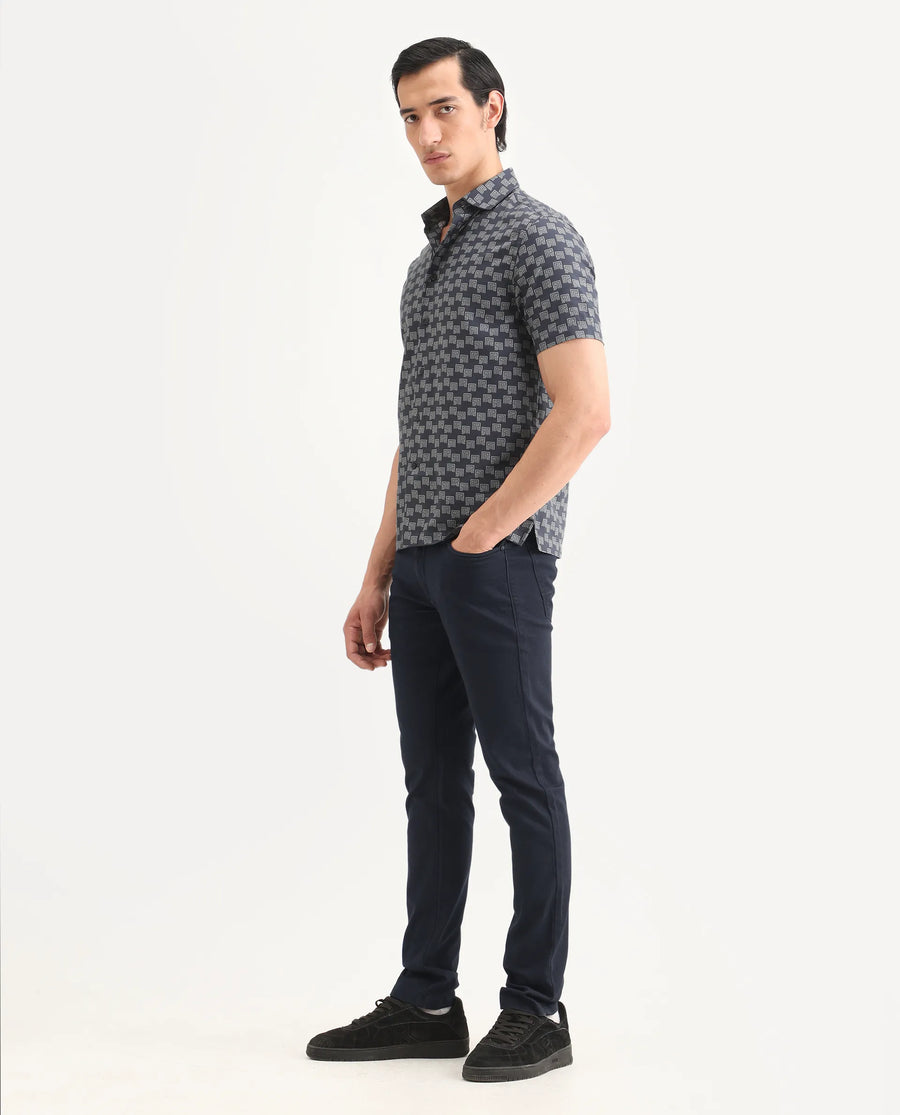 Rare Rabbit Men's Poke Navy Cotton Plain Regular Fit Trouser
