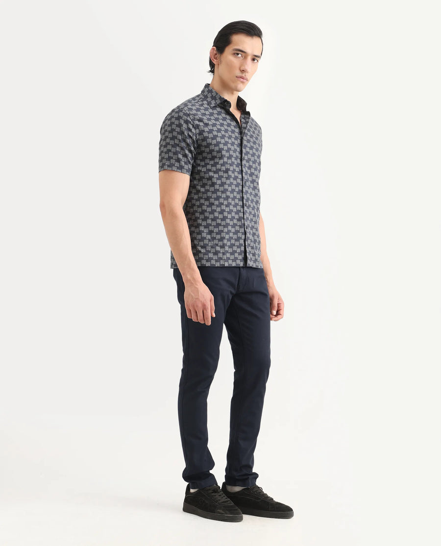 Rare Rabbit Men's Poke Navy Cotton Plain Regular Fit Trouser