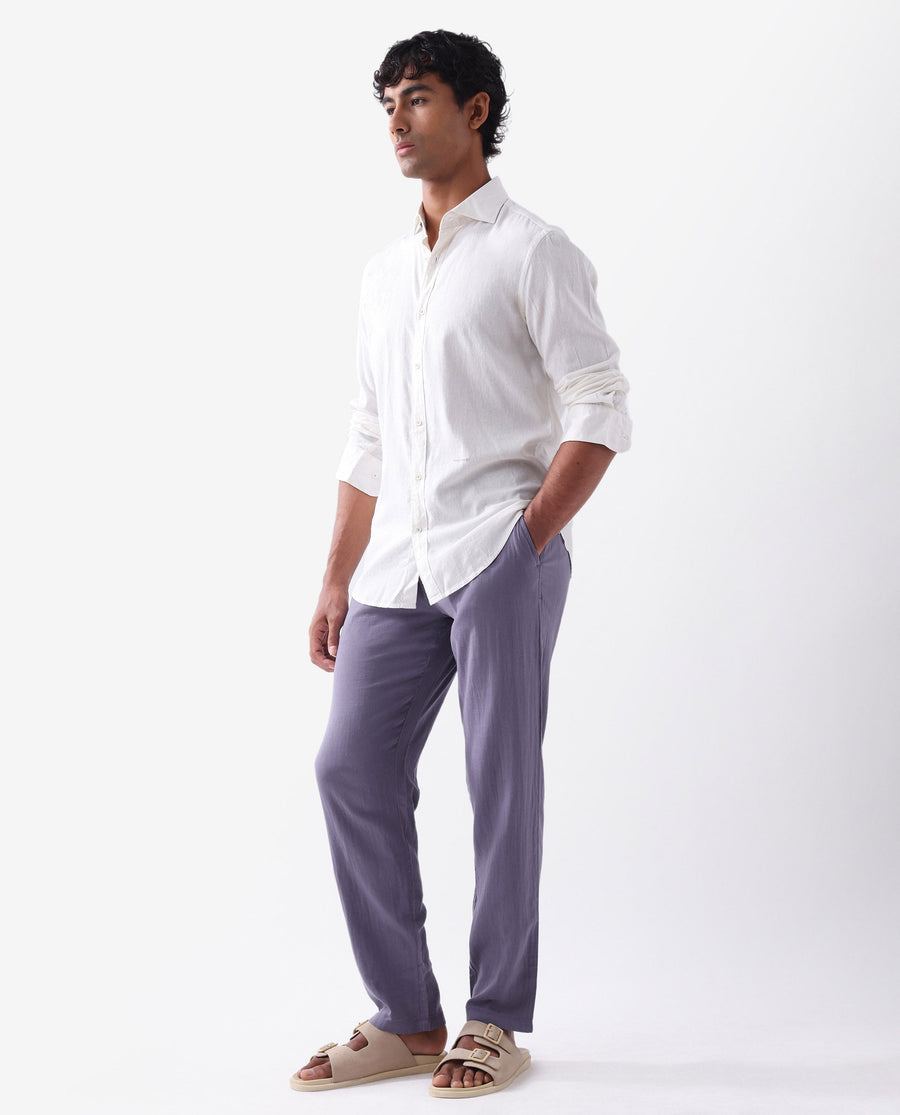 Rare Rabbit Men's Pastor Light Purple Cotton Plain Regular Fit Trouser