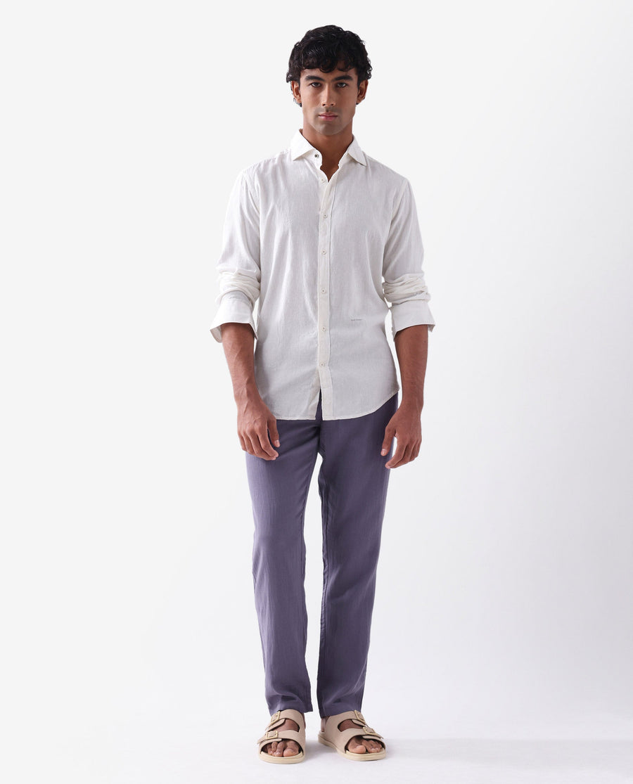 Rare Rabbit Men's Pastor Light Purple Cotton Plain Regular Fit Trouser
