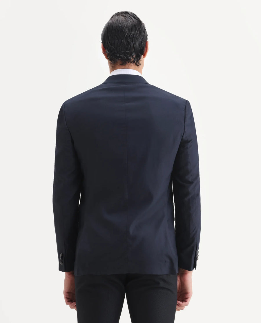 Rare Rabbit Men's Barton Navy Polyester Plain Tailored Fit Full Sleeve Lapel Neck Blazer