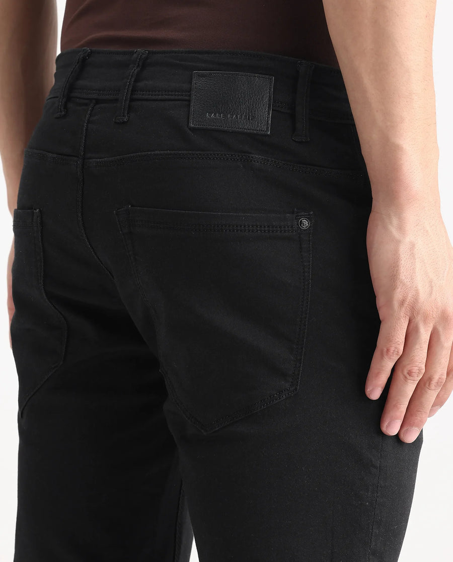 Rare Rabbit Men's Radley Black Cotton Plain Hawk Slim Fit Jeans