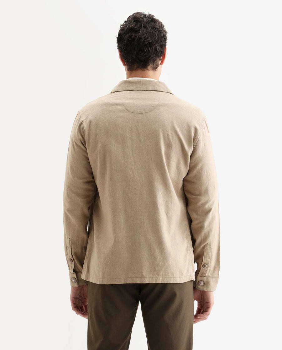 Rare Rabbit Men's Gatton Beige Linen Blend Plain Regular Fit Full Sleeve Spread Collar Jacket