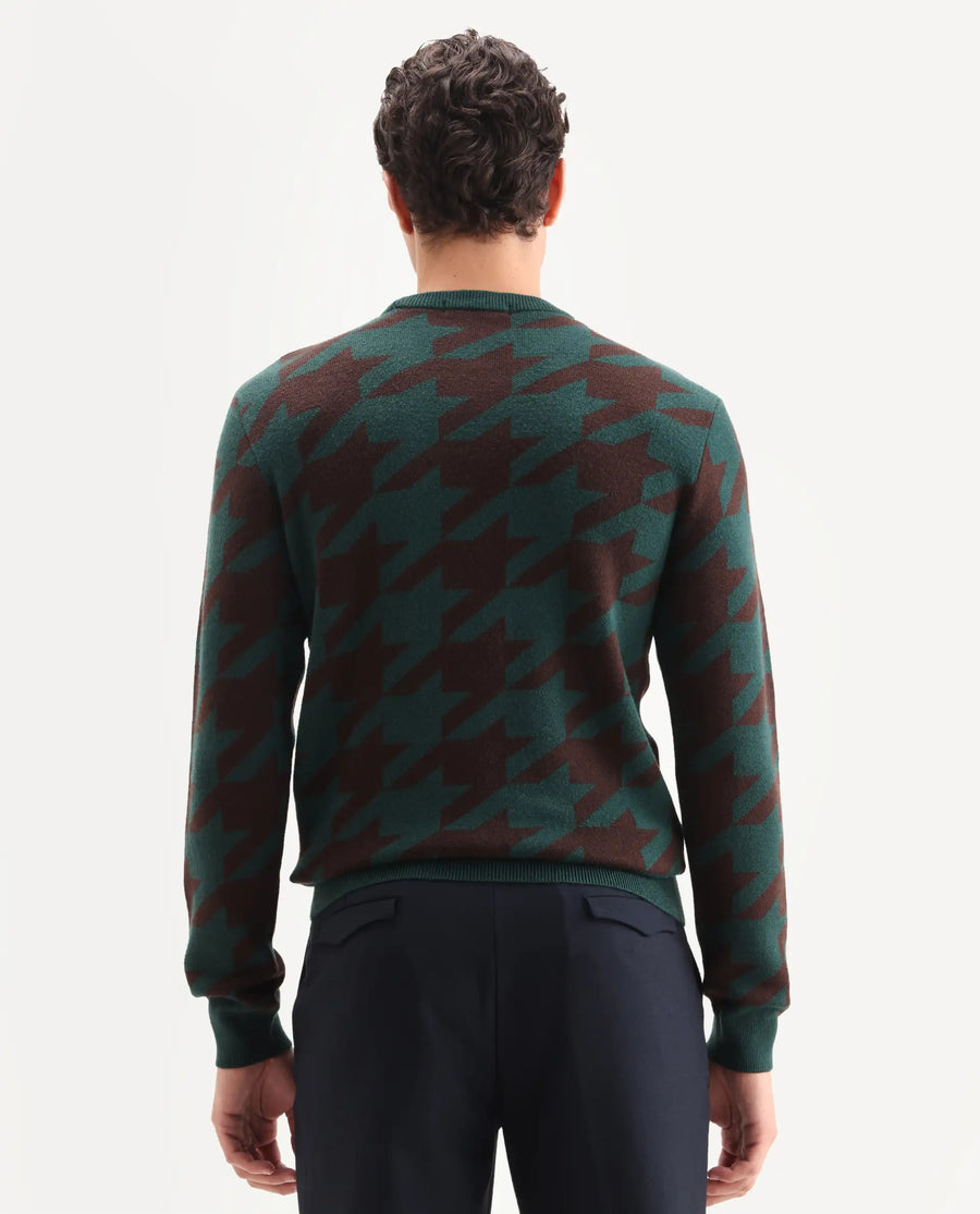 Rare Rabbit Men's Honder Dark Green Viscose Jacquard Relaxed Fit Full Sleeve Crew Neck Sweater