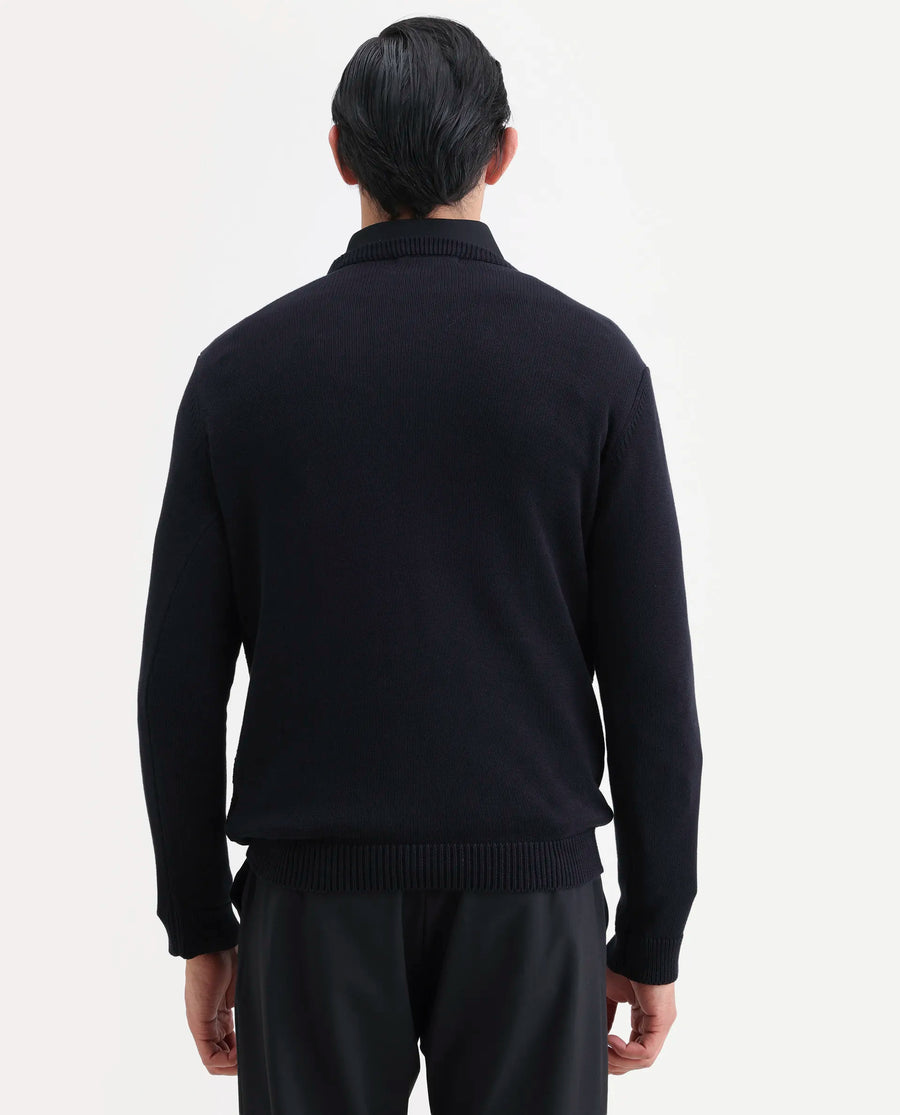Rare Rabbit Men's Fink Black Cotton Monogram Print Relaxed Fit Full Sleeve Crew Neck Sweater