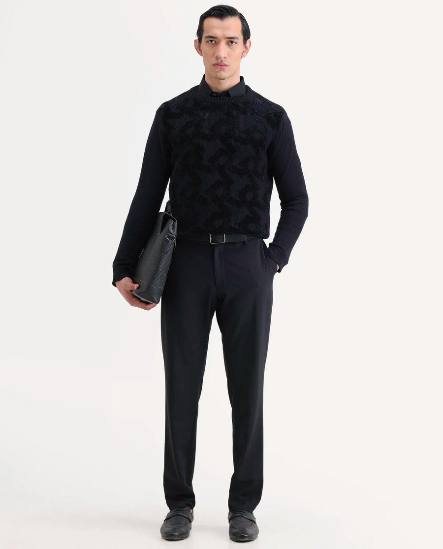 Rare Rabbit Men's Fink Black Cotton Monogram Print Relaxed Fit Full Sleeve Crew Neck Sweater