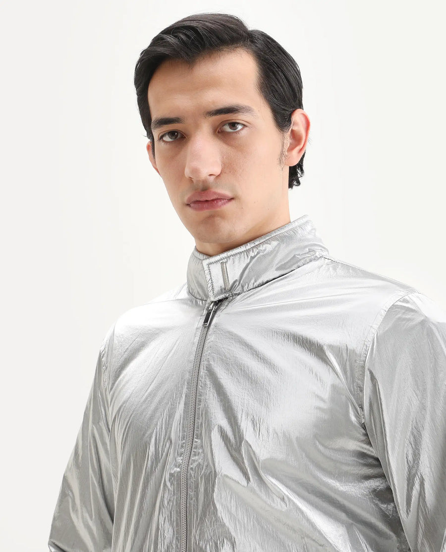Rare Rabbit Men's Adler Gold Polyester Plain Regular Fit Full Sleeve Mandarin Collar Jacket
