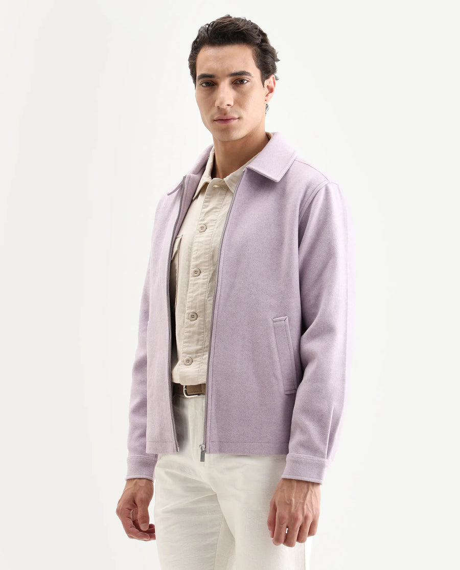 Rare Rabbit Men's Tweeder Pastel Purple Polyester Textured Regular Fit Full Sleeve Spread Collar Jacket