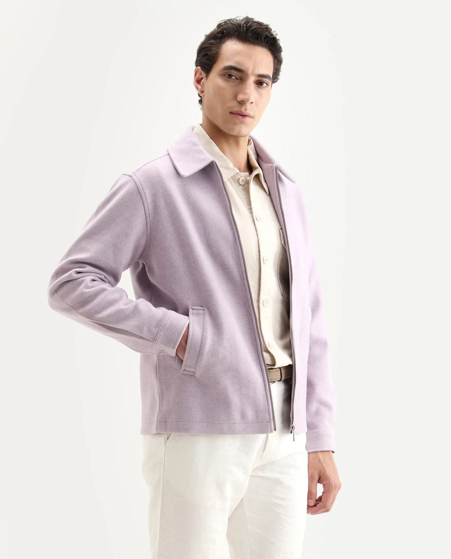 Rare Rabbit Men's Tweeder Pastel Purple Polyester Textured Regular Fit Full Sleeve Spread Collar Jacket