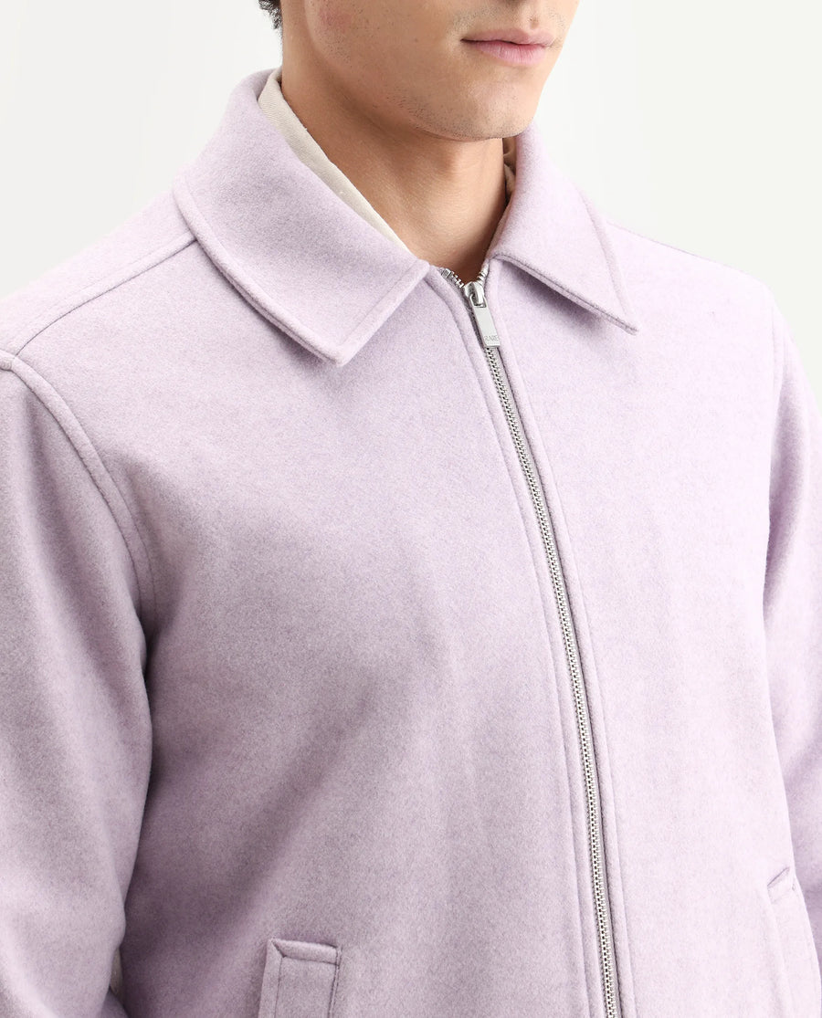 Rare Rabbit Men's Tweeder Pastel Purple Polyester Textured Regular Fit Full Sleeve Spread Collar Jacket