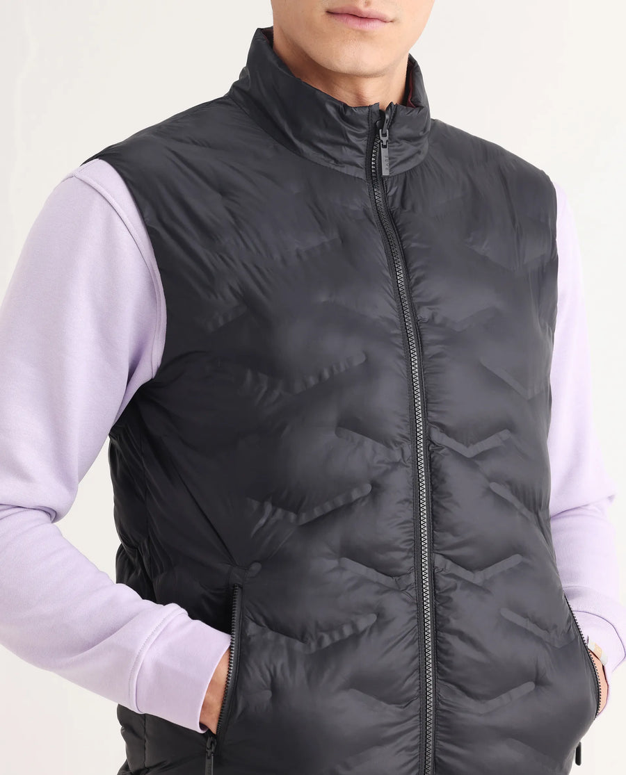 Rare Rabbit Men's Cog Black Polyester Plain Regular Fit Sleeveless High Neck Jacket