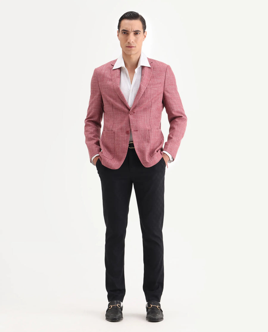 Rare Rabbit Men's Drew Red Polyester Plain Tailored Fit Full Sleeve Lapel Neck Blazer
