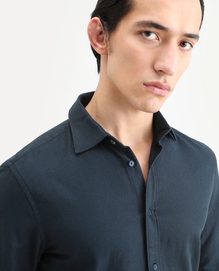 Rare Rabbit Men's Otago Navy Cotton Plain Regular Fit Full Sleeve Collared Shirt