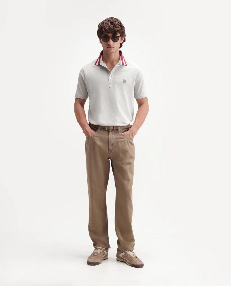 Rare Rabbit Men's Divide Light Grey Cotton Plain Regular Fit Half Sleeve Polo