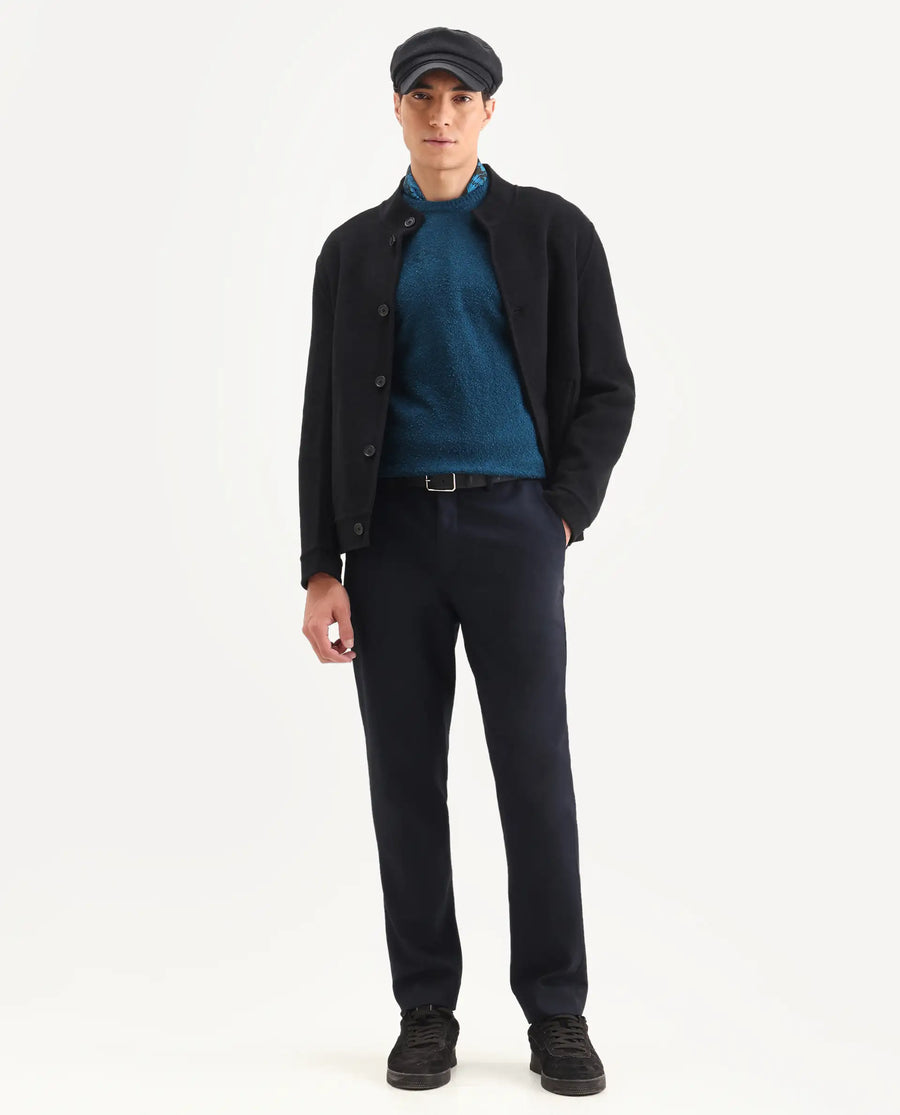 Rare Rabbit Men's Bocle Petrol Polyester Textured Relaxed Fit Full Sleeve Crew Neck Sweater